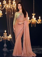 Peach Shimmer Georgette Saree